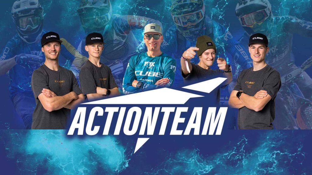 Cube Actionteam 2025 mit Simona Kuchyňková, Zakarias Johansen, Frederik Matz und Gusti Wildhaber vor dem Start der UCI Enduro World Cup Saison. Cube Actionteam 2025 mit Simona Kuchyňková, Zakarias Johansen, Frederik Matz und Gusti Wildhaber vor dem Start der UCI Enduro World Cup Saison.