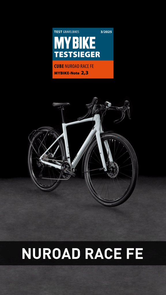 Cube Nuroad Race FE Gravelbike – voll ausgestattet mit MYBIKE Testsieger-Logo 2025 Cube Nuroad Race FE Gravelbike – voll ausgestattet mit MYBIKE Testsieger-Logo 2025